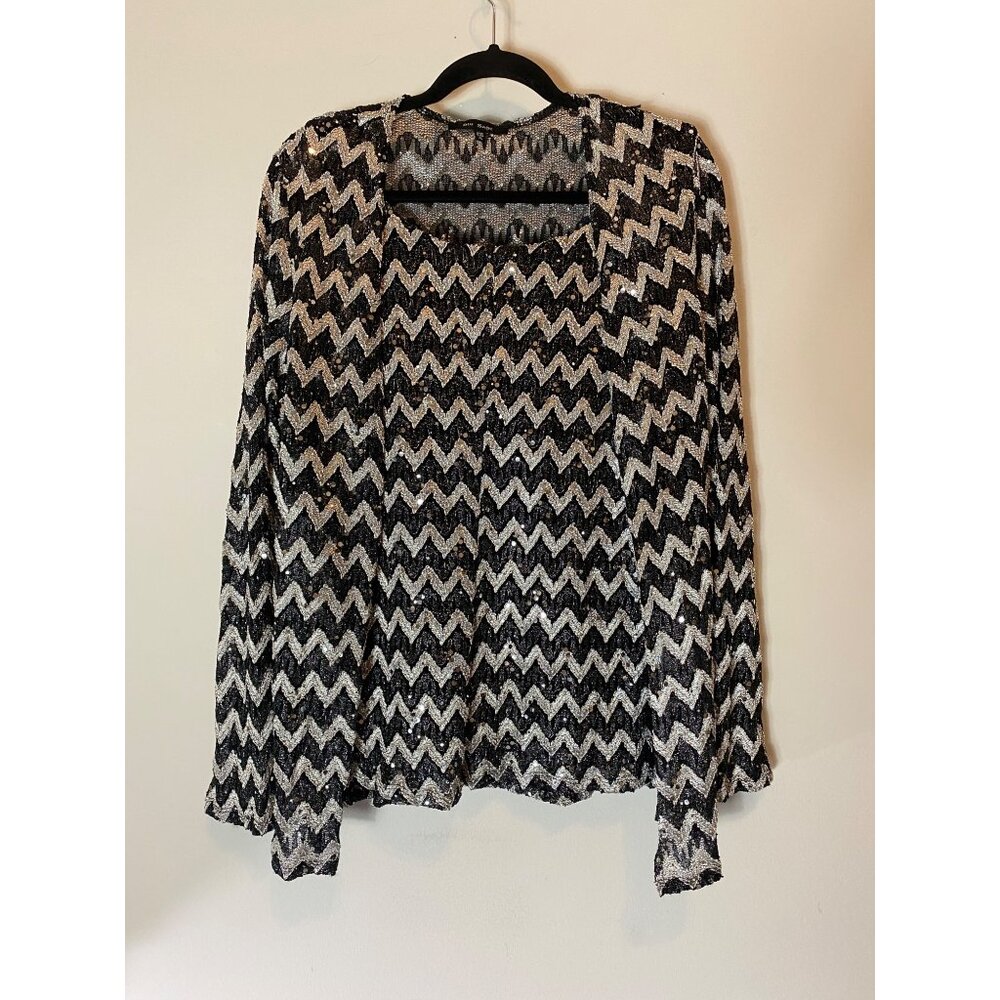 Blue Sage Black & Silver Chevron Sequin Tank Top & Jacket XL